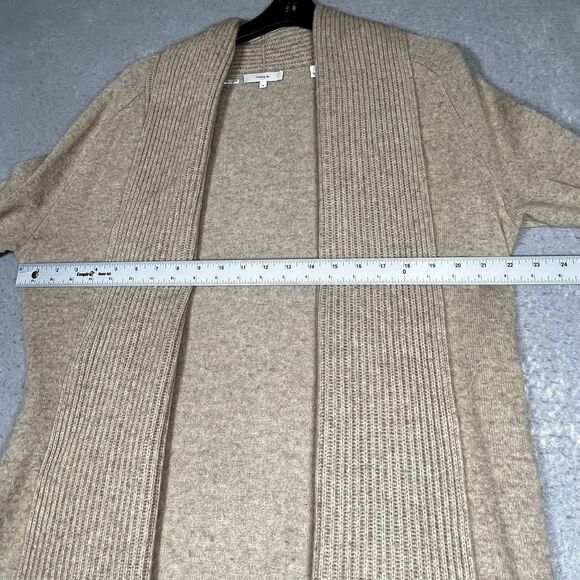 Vince Sweater Womens Medium Beige Wool Cashmere Open Front Cardigan Long Knit - Picture 5 of 10